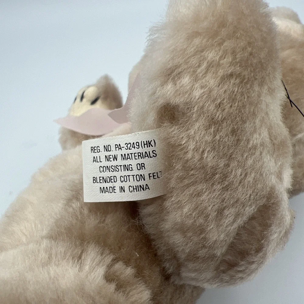 Vintage Tan‎ Beige Bunny Rabbit Pink Bow Plush Jointed 8